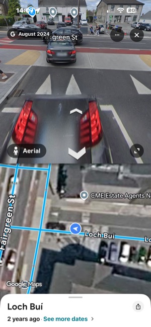 Street View of the Loch Buí exit showing the stop line set back from the junction